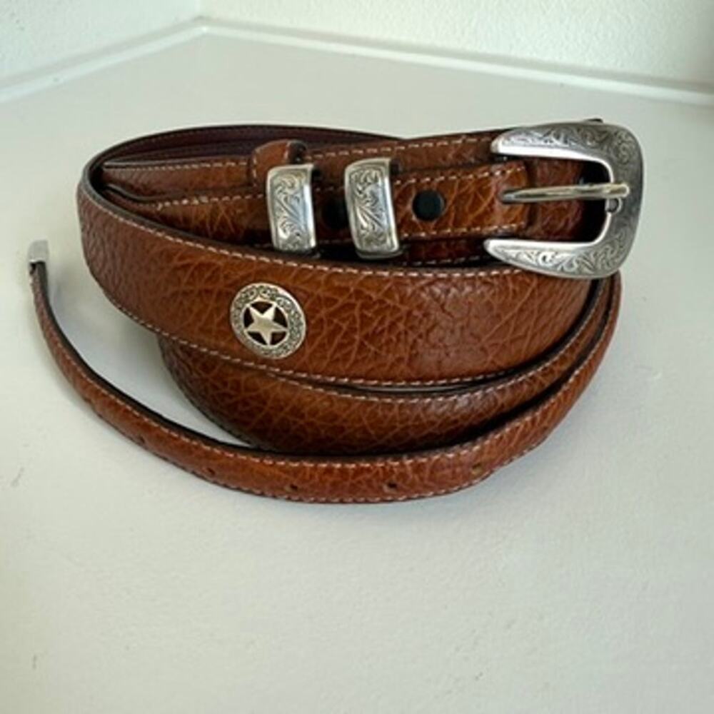 Western Tooled Silver Buckle‎ Belt American Bison Leather Brown Size 48 Cowboy - Picture 4 of 9